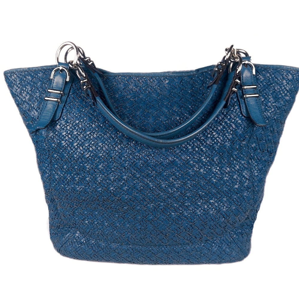 XLG COACH RARE/HTF LUXURY KNOT WEAVE KRISTIN TOTE w/COACH REXY CHARM - Picture 5 of 9